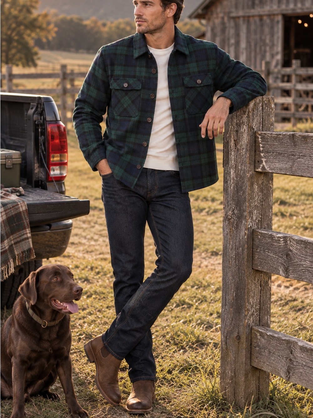 Men's Green & Navy Plaid Lightweight Shirt Jacket